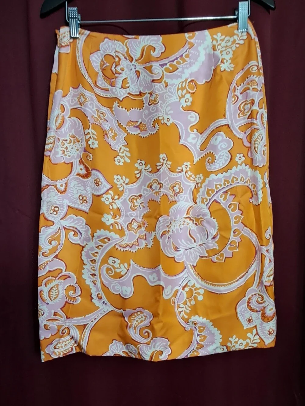 Ann Taylor 100% Silk Sz. 6 Orange and Pink Skirt - Picture 3 of 14